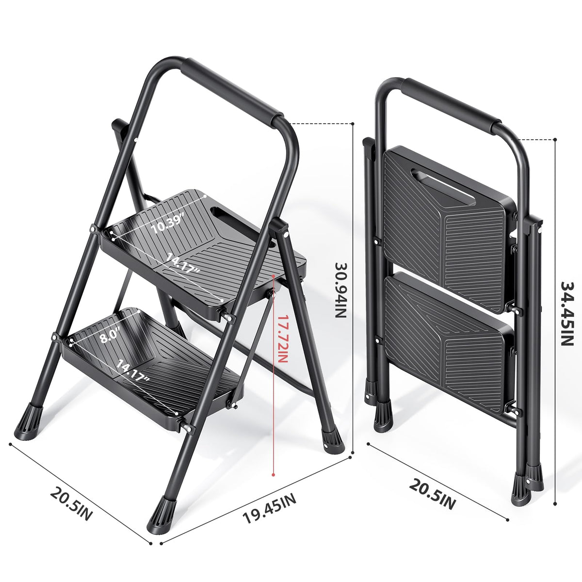 Folding 2 Step Ladder with Anti-Slip Pedals D358784