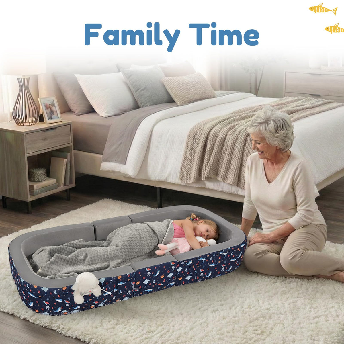 2-in-1 Foldable Toddler Travel Bed with Foam Safety Rails P3367