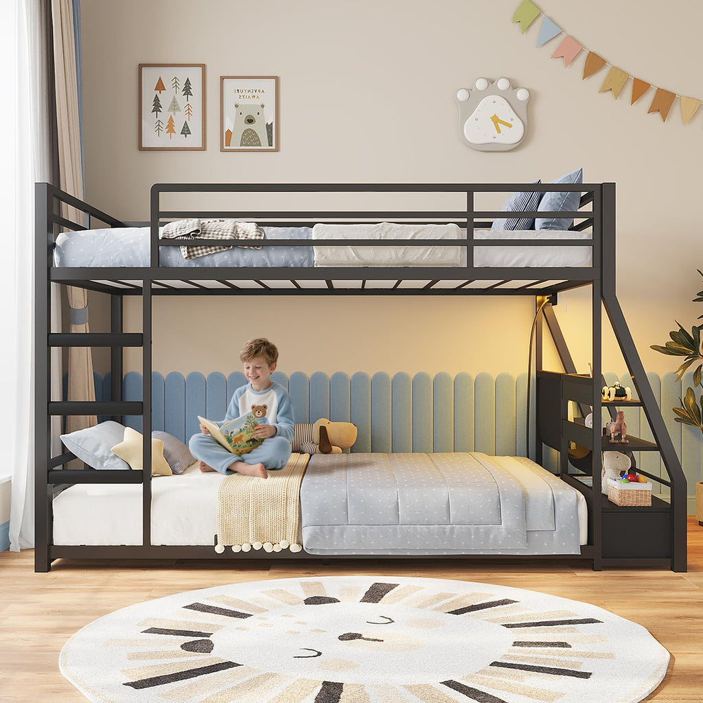 Black Bunk Bed with Bookshelves and Storage Drawers G50318