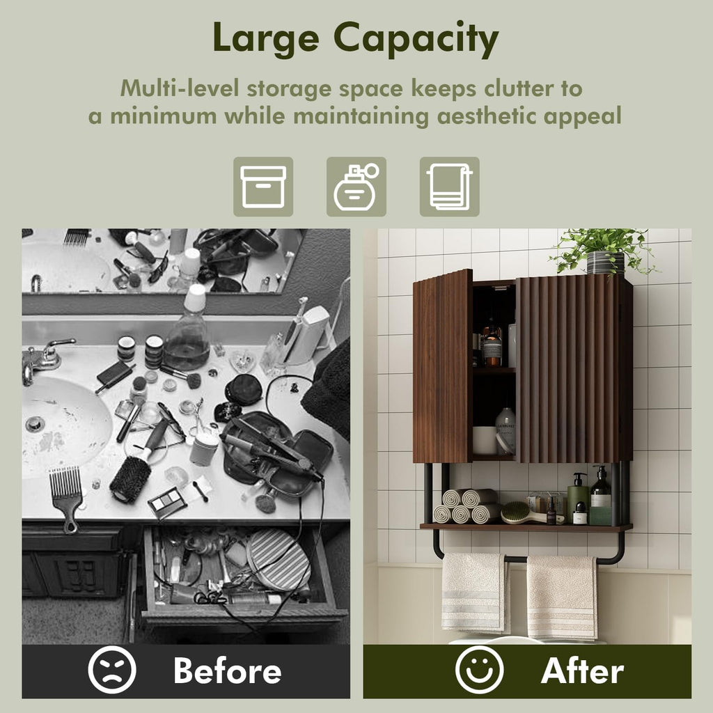 Fluted 2 Doors 3-Tier Bathroom Wall Cabinet I9072