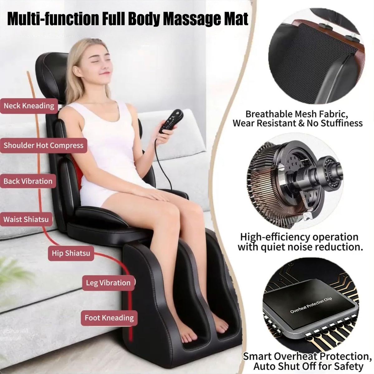 16D Electric Shiatsu Full Body Massage Mat with Foot Massager R1084
