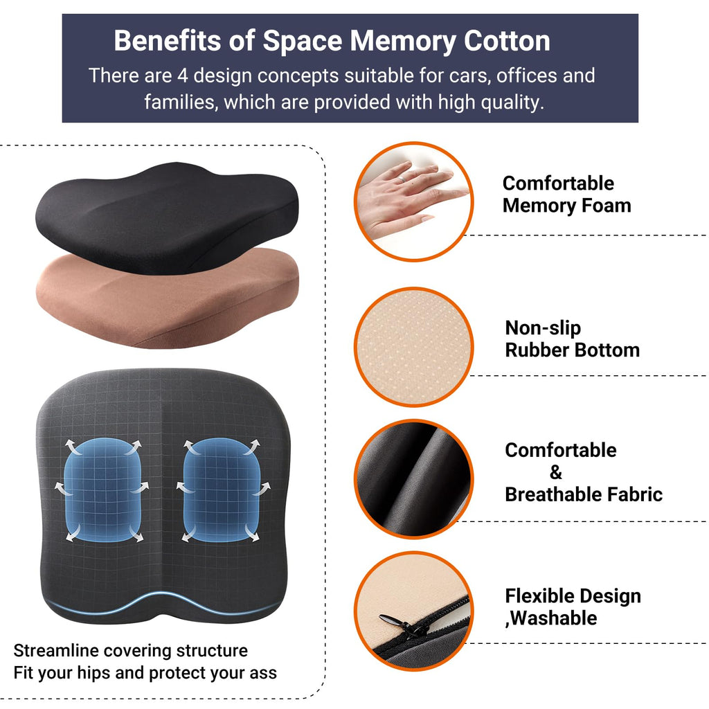 Black Memory Foam Car Seat Cushion J64737