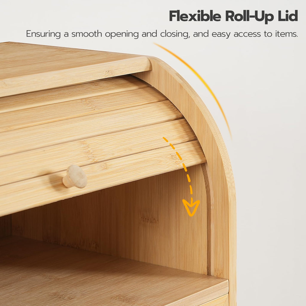 Bamboo 2 Tier Roll-Top Bread Box I877