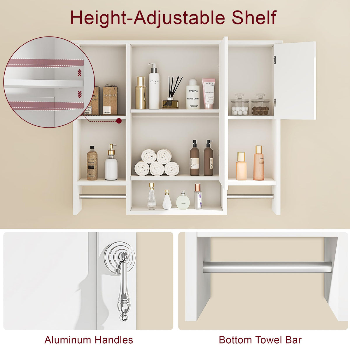 Large White Wall Mounted Bathroom Cabinet with Mirror S6436