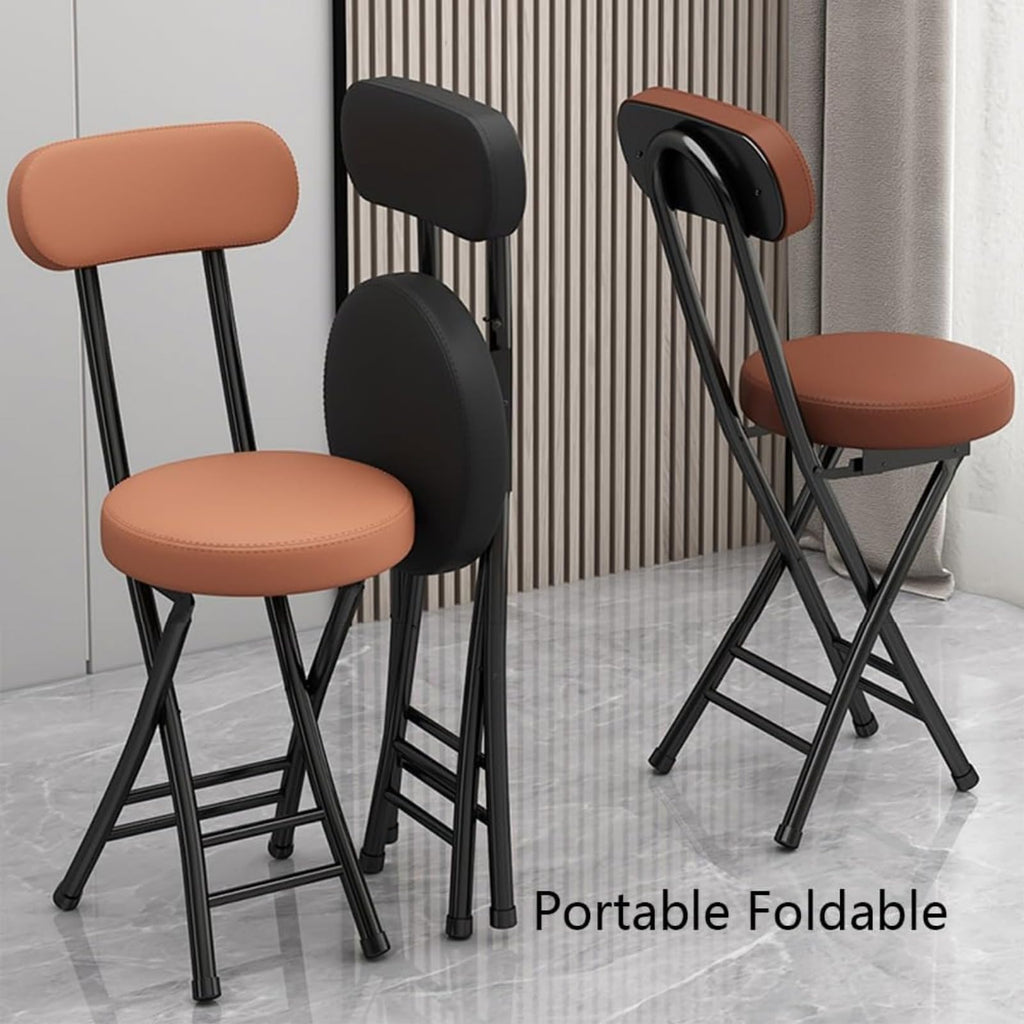 Black Cushioned Folding Stool with Backrest E114