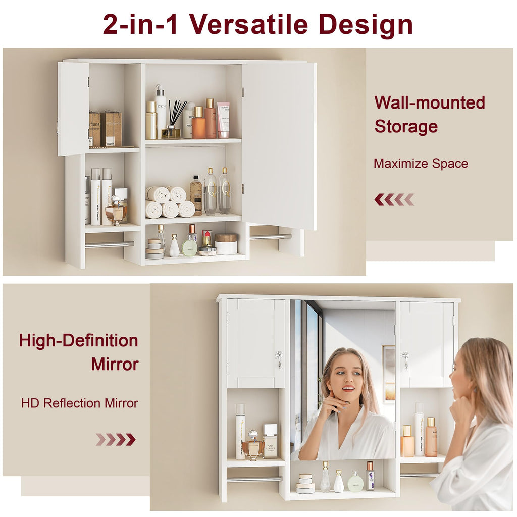 Large White Wall Mounted Bathroom Cabinet with Mirror S6436