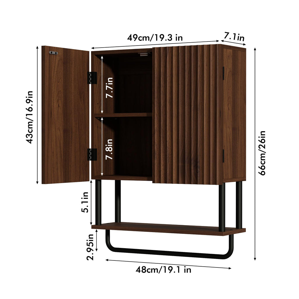 Fluted 2 Doors 3-Tier Bathroom Wall Cabinet I9072
