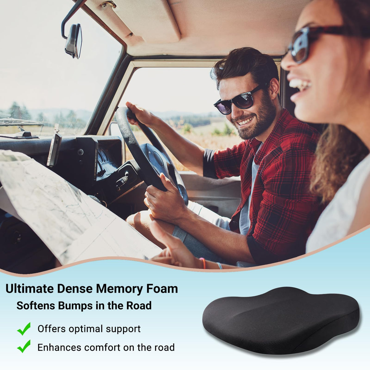 Black Memory Foam Car Seat Cushion J64737