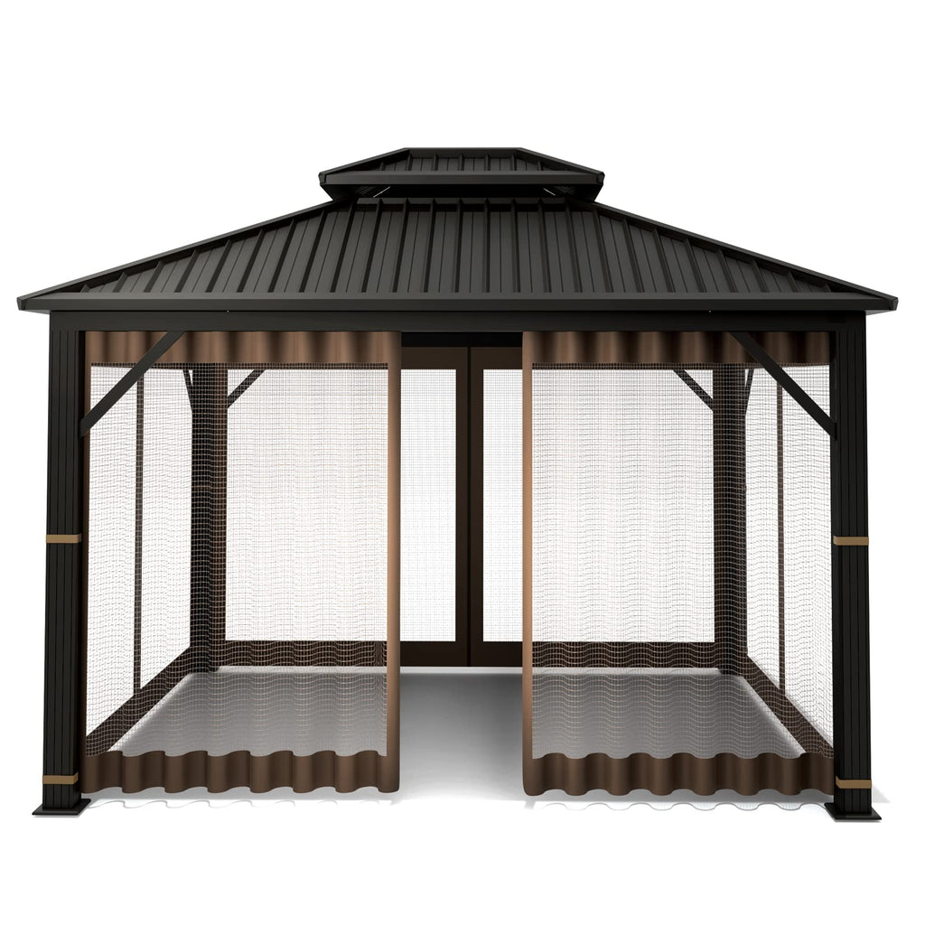 10' x 10' 4-Panel Mosquito Netting Sidewall Curtain with Zipper (Brown) M35964