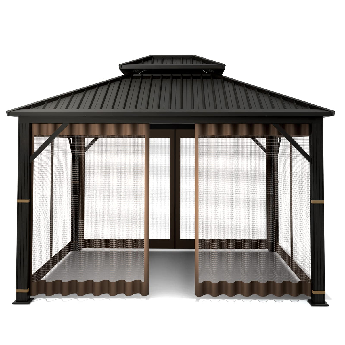 10' x 10' 4-Panel Mosquito Netting Sidewall Curtain with Zipper (Brown) M35964