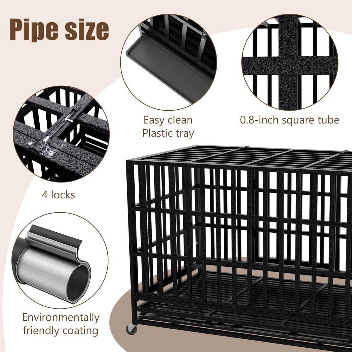 48 Inch Heavy Duty Dog Crate Kennel with Wheels N654492