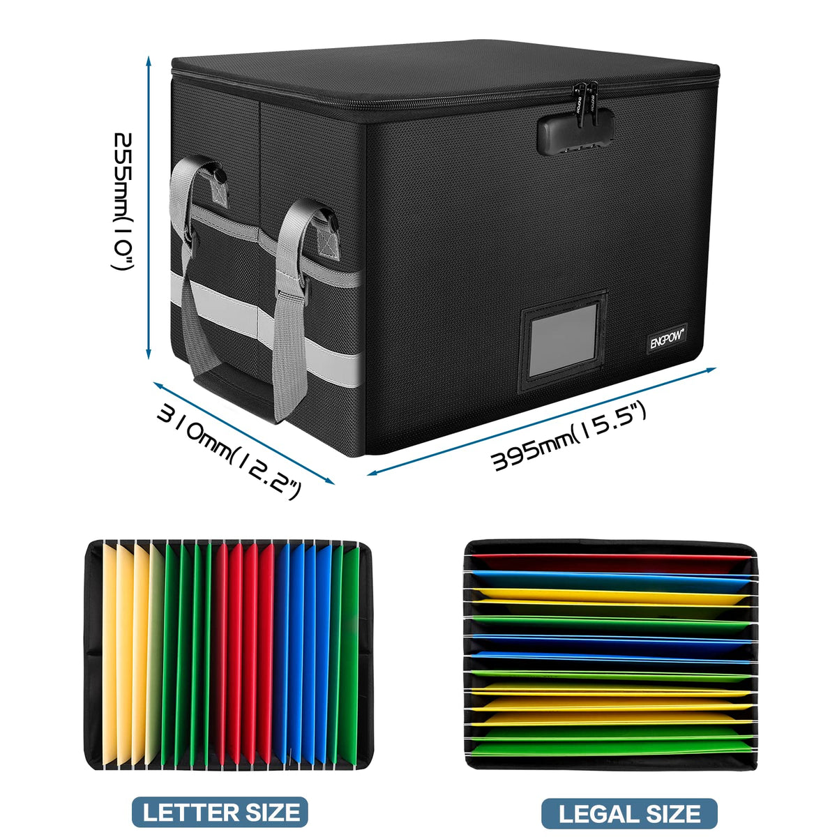 Black Fireproof Collapsible File Box with Lock O6912