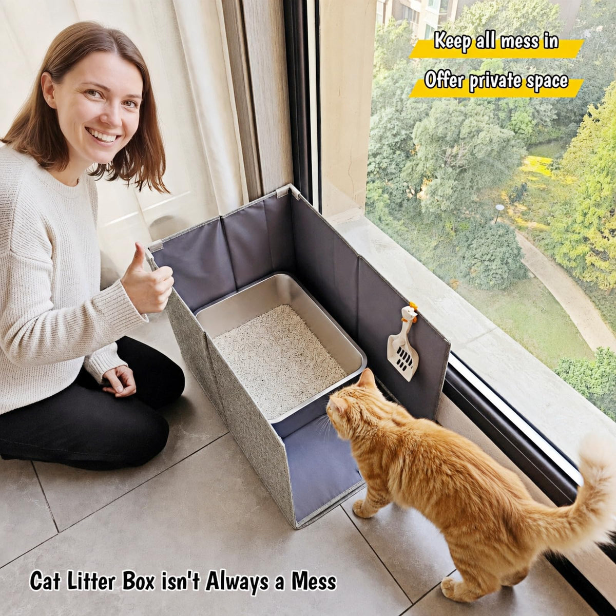 Extra Large Open Top High Sided Cat Litter Box Enclosure T935741