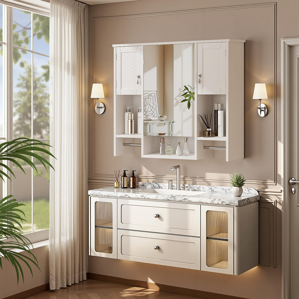 Large White Wall Mounted Bathroom Cabinet with Mirror S6436