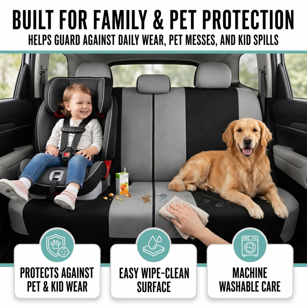 Gray Black Universal Fit Automotive Seat Covers Combo Set with Steering Wheel Cover and Seat Belt Pad O844224