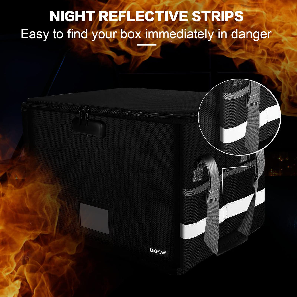 Black Fireproof Collapsible File Box with Lock O6912