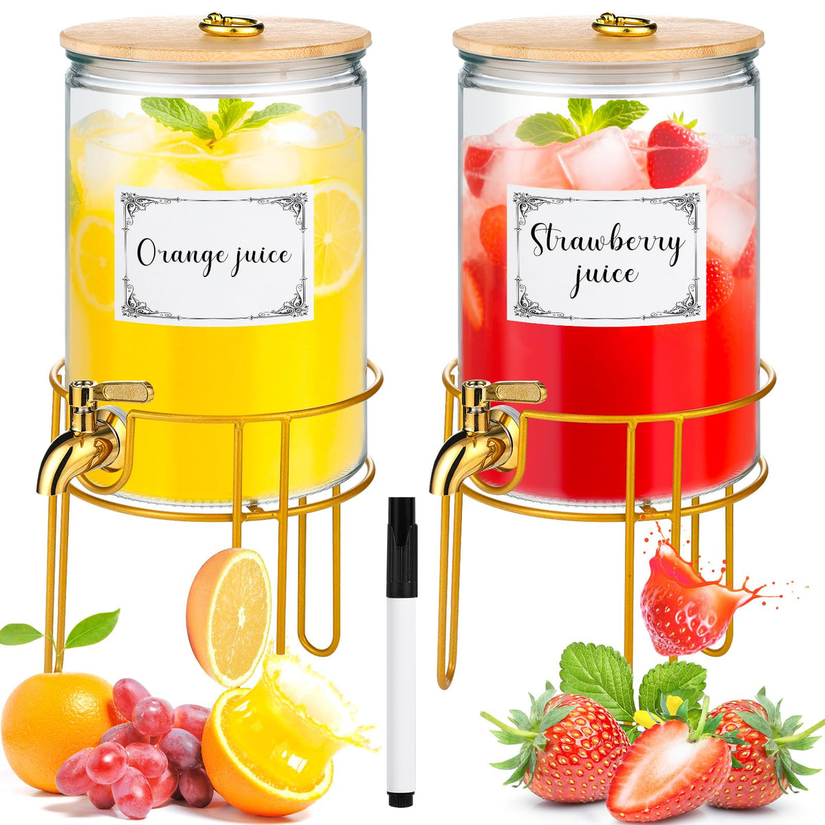 1 Gallon Glass Beverage Dispenser with Spigot, 2 Pack H969