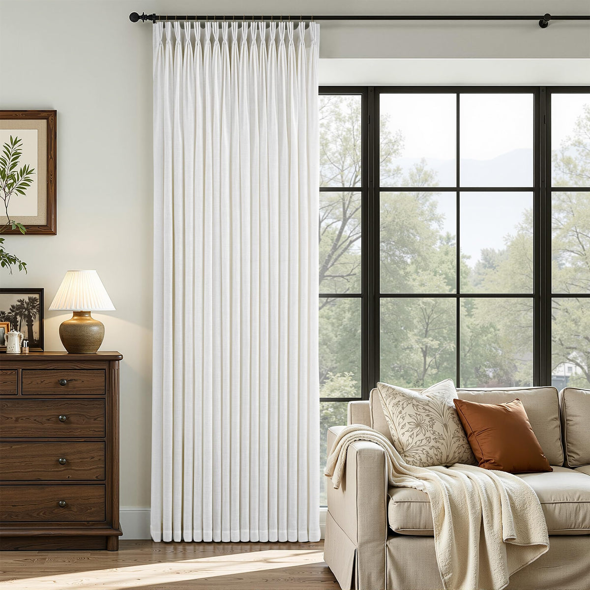 60 Inch Extra Wide Pinch Pleated Linen Curtains 90 Inch Length V6764