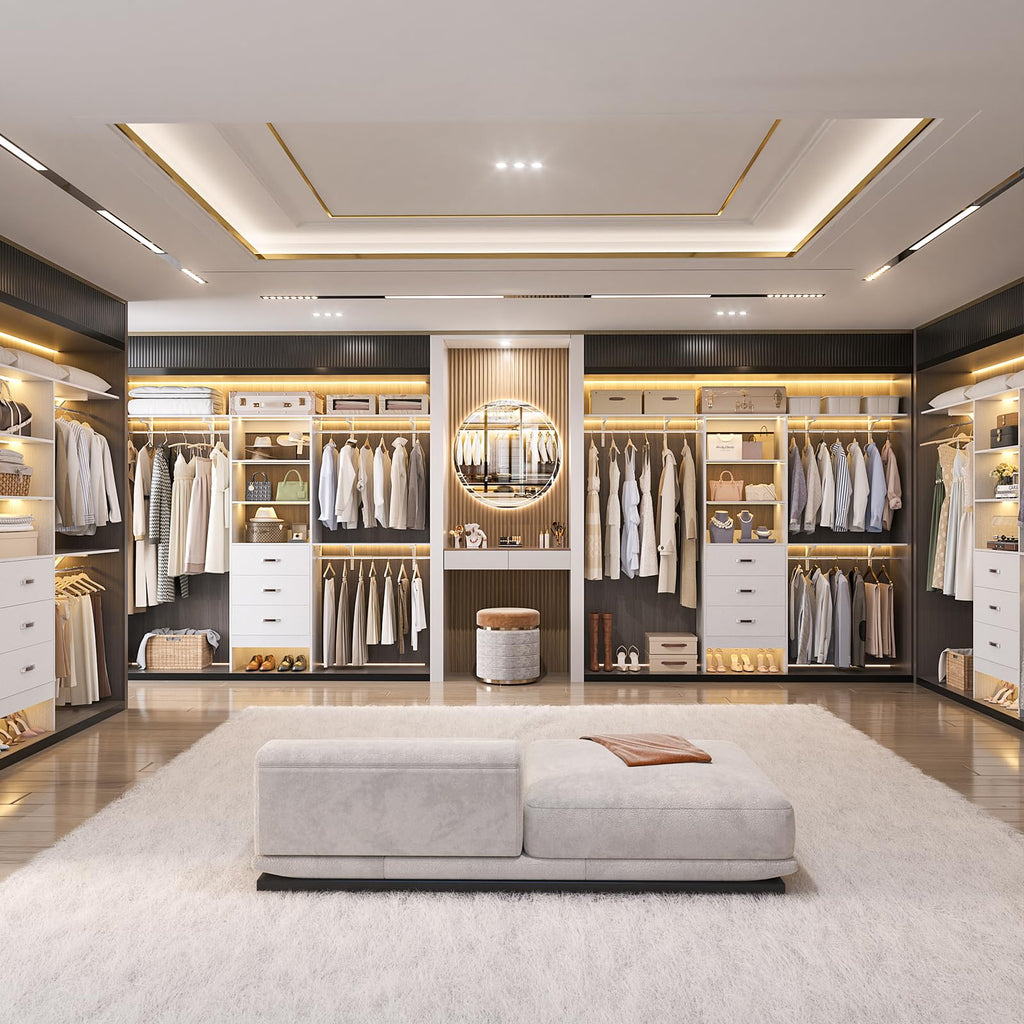8FT White Wood Closet Organizer System with Drawer N564338