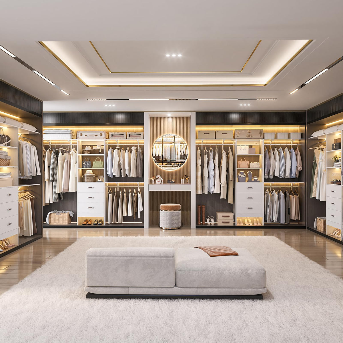 8FT White Wood Closet Organizer System with Drawer N564338