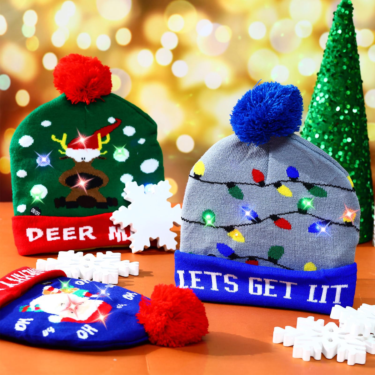 Light Up Christmas Hats Bulk LED Beanies Q2557