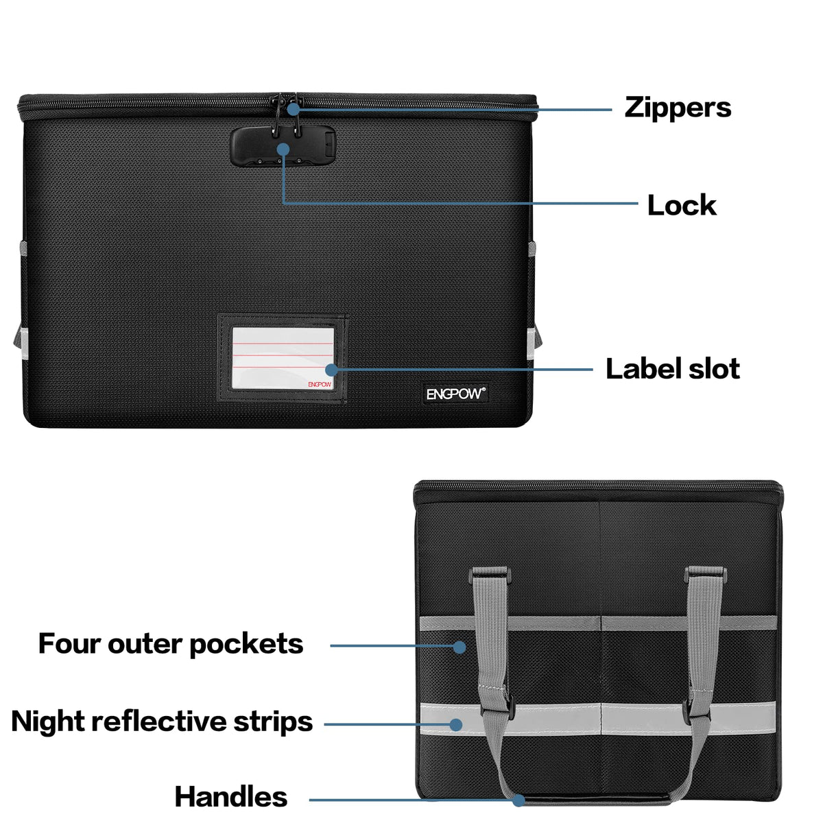 Black Fireproof Collapsible File Box with Lock O6912