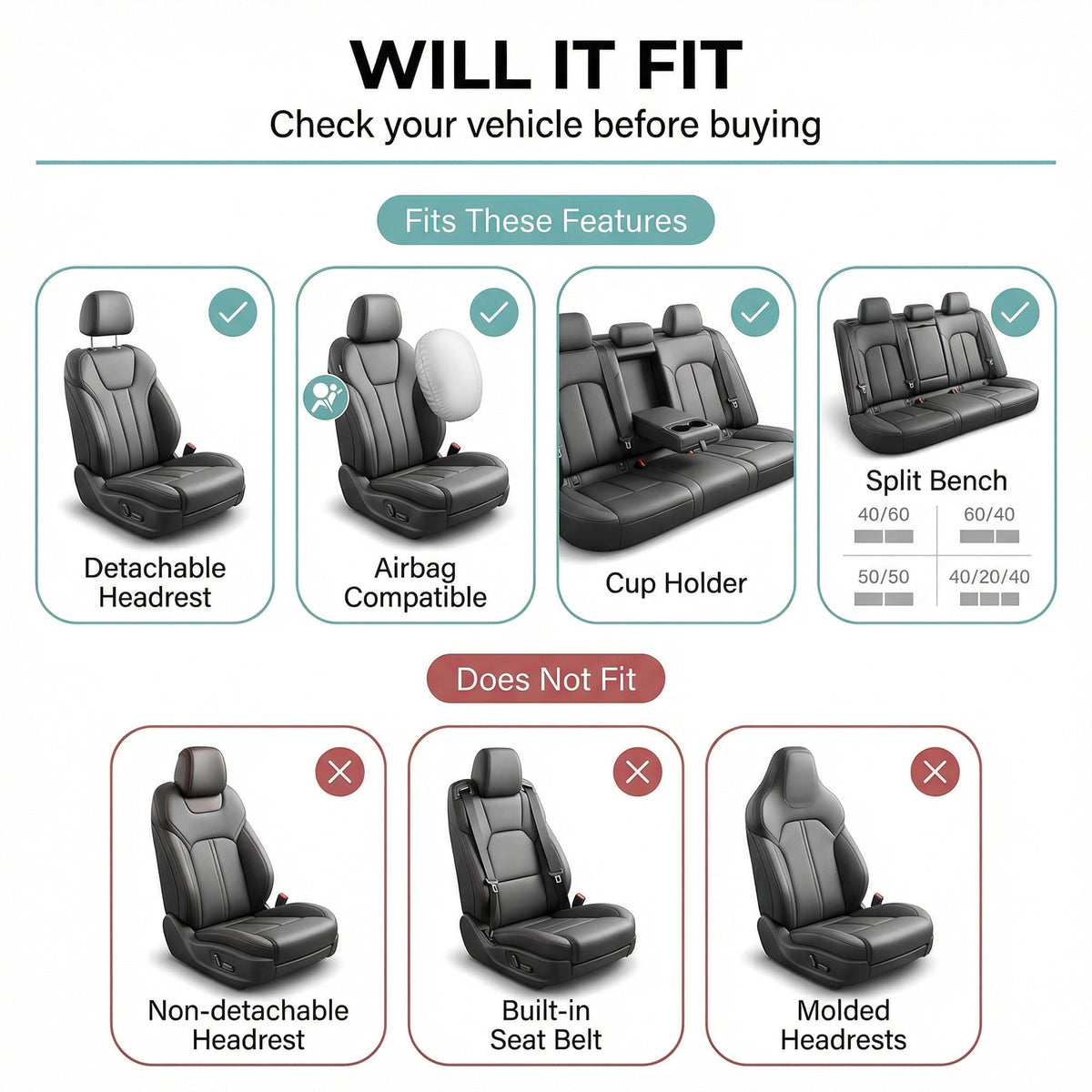 Gray Black Universal Fit Automotive Seat Covers Combo Set with Steering Wheel Cover and Seat Belt Pad O844224