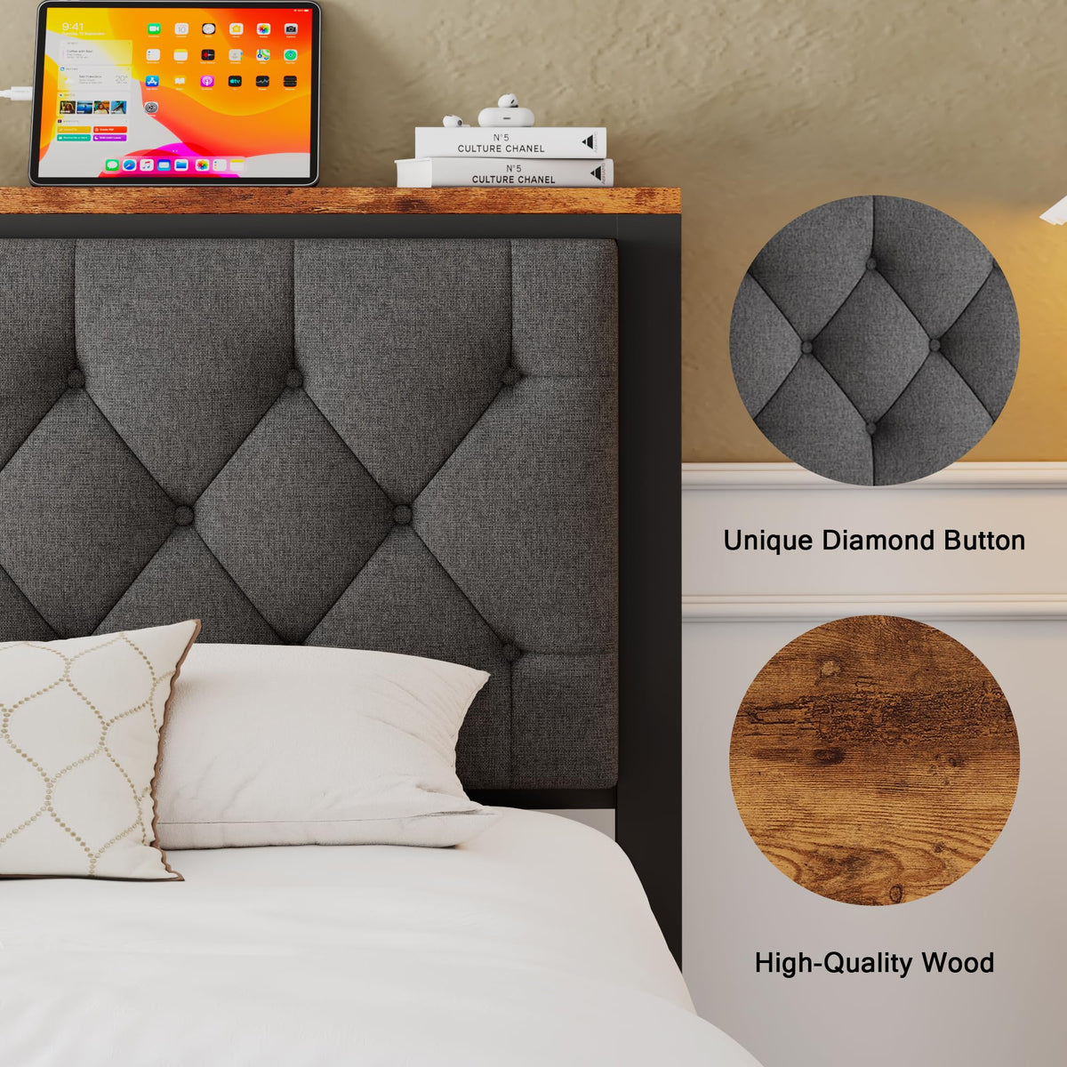 King Size Metal Platform Bed Frame with 2 Storage Drawers Q264