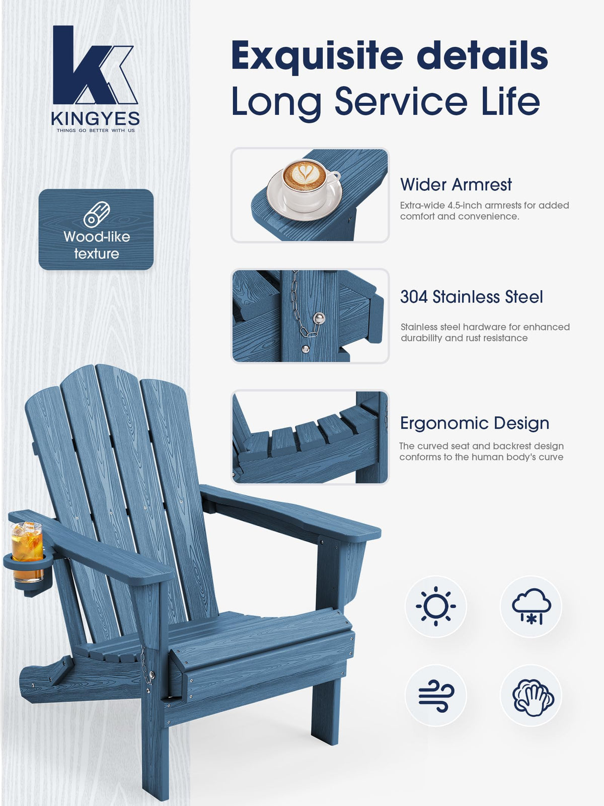 Folding Adirondack Chair Set of 2 with Cup Holder D79314