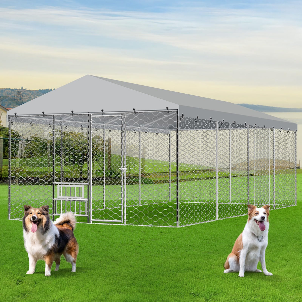 20×10×5.6FT Outdoor Dog Kennel with Bowls T45682