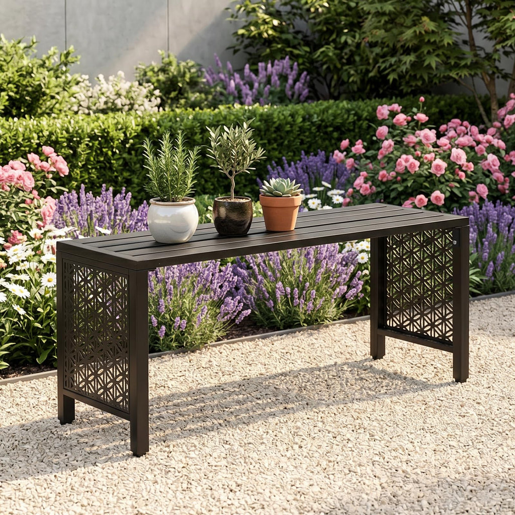 Black Metal Outdoor Bench X734