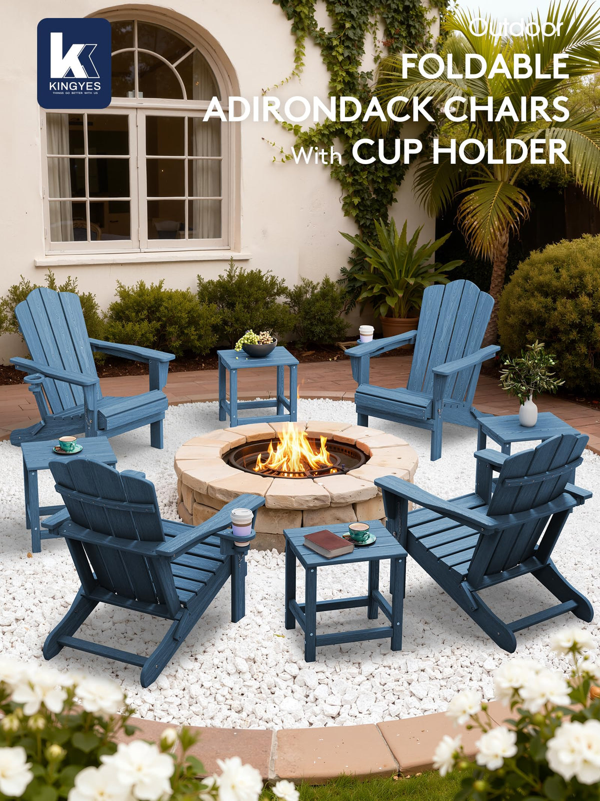 Folding Adirondack Chair Set of 2 with Cup Holder D79314