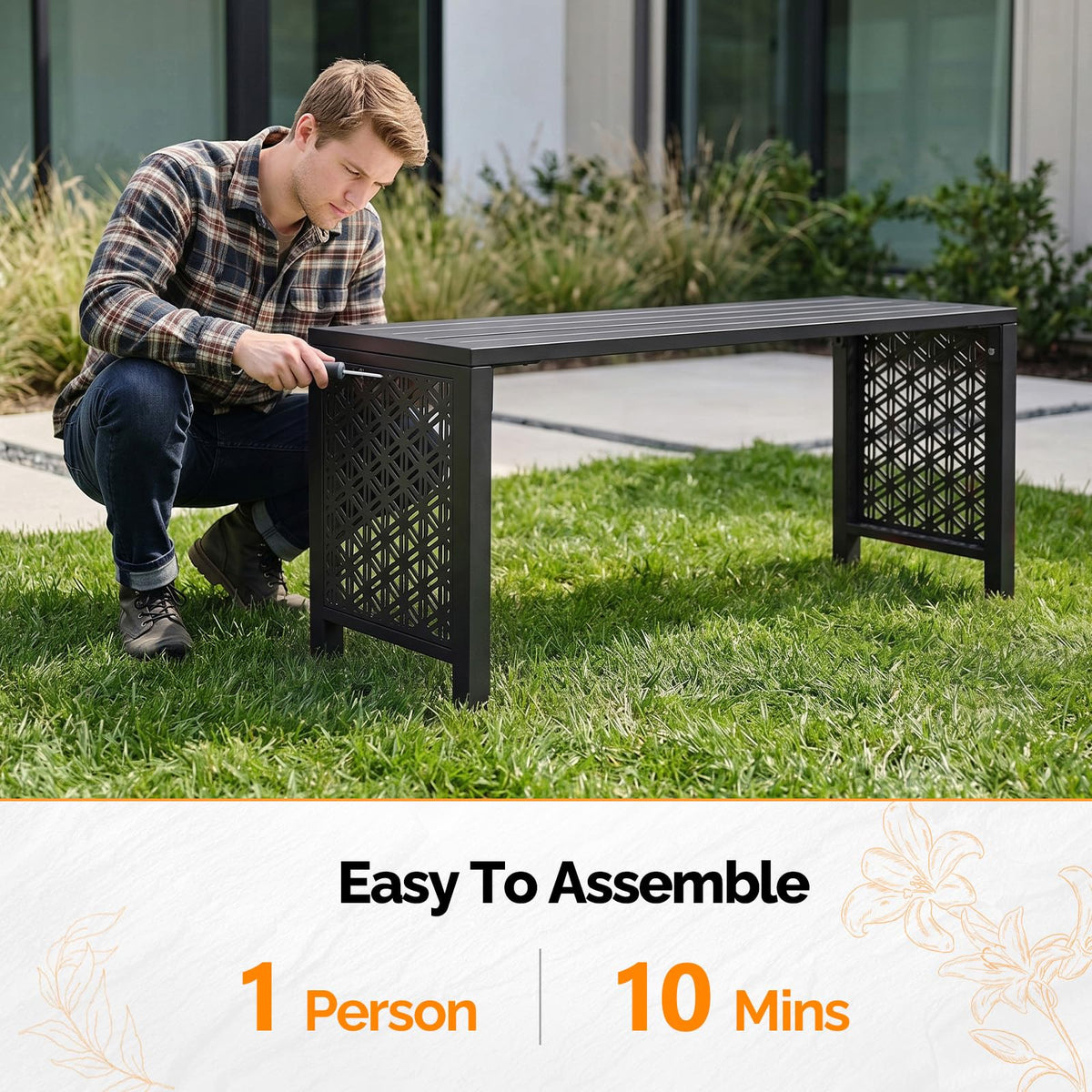 Black Metal Outdoor Bench X734