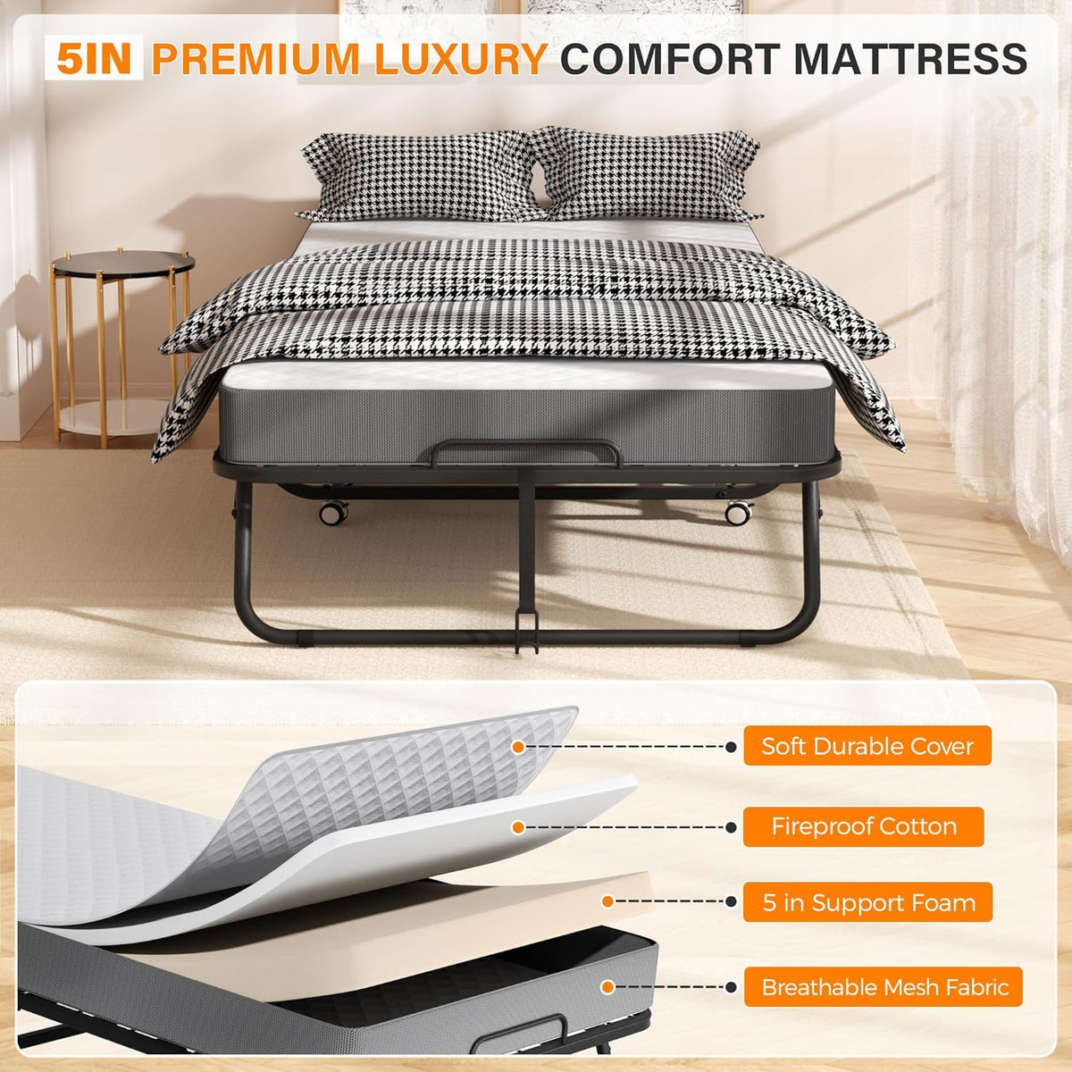 Folding Guest Bed Single Size with 5 Inch Memory Foam Mattress H60791