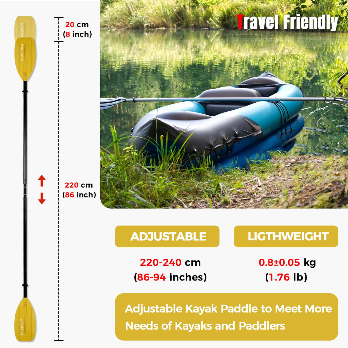 Adjustable Portable 5-Piece Kayak Paddle L296900