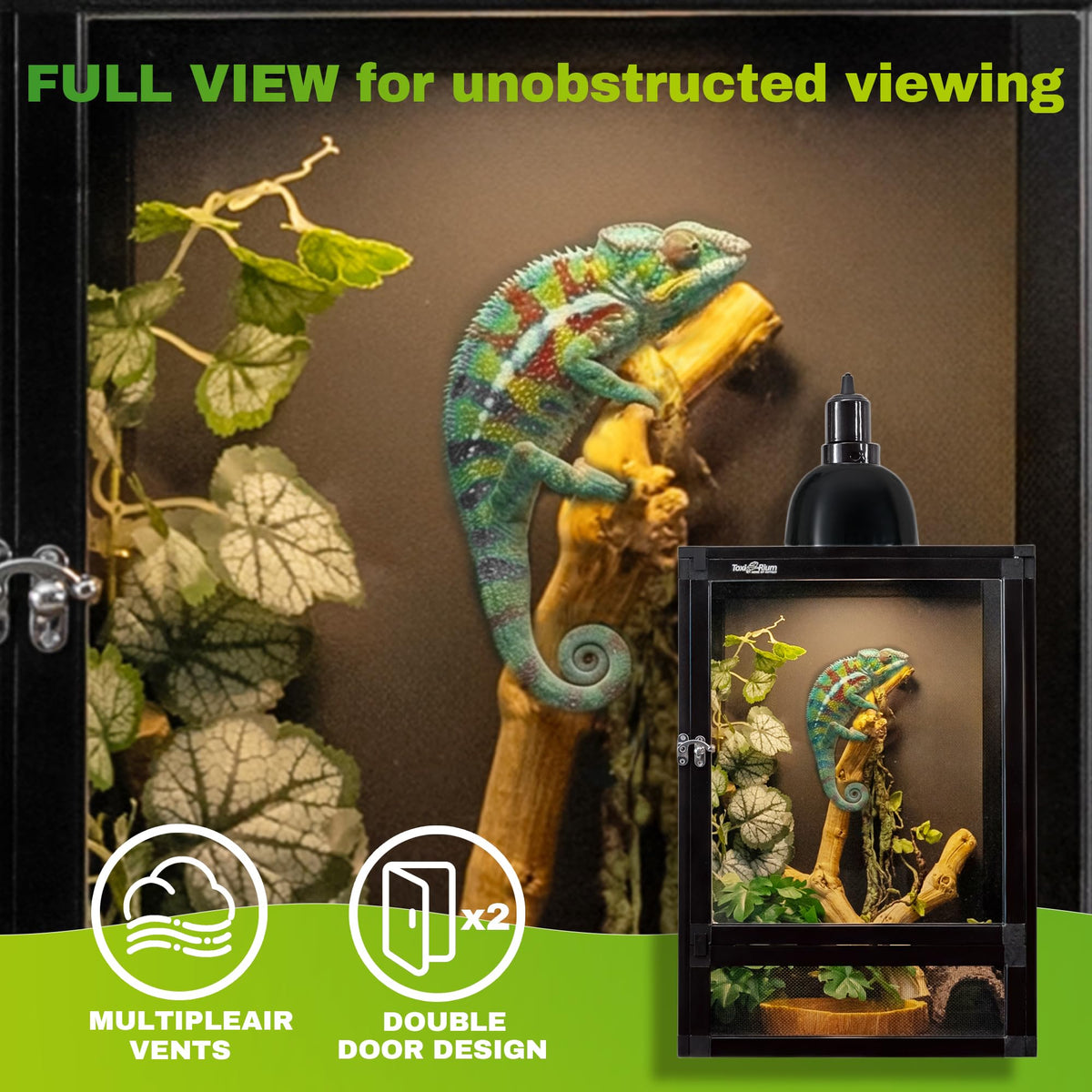 12"x12"x18" PVC Reptile Terrarium with Screen & Acrylic Doors T3807