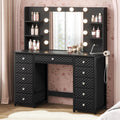 Black Vanity Desk with Mirror and Lights, 11 Drawers Y951