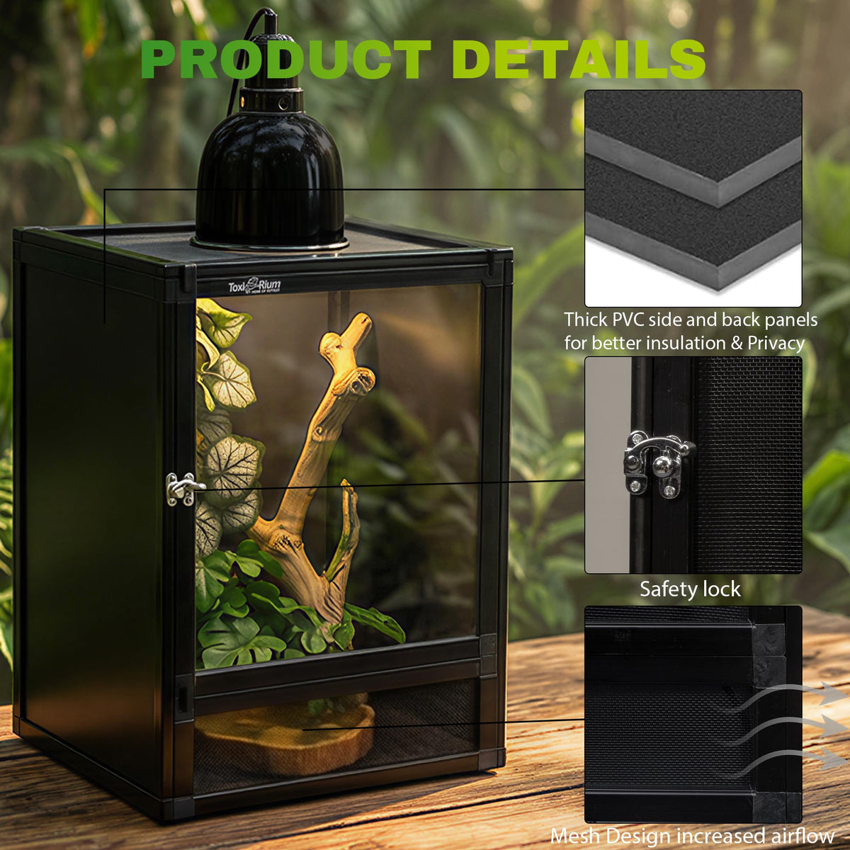 12"x12"x18" PVC Reptile Terrarium with Screen & Acrylic Doors T3807