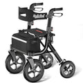 Black Foldable Rollator Walker with Seat, Backrest, 12" Rubber Wheels E45140