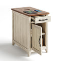 Charging End Table with USB Ports, Wooden Door, Washed Grey M498925