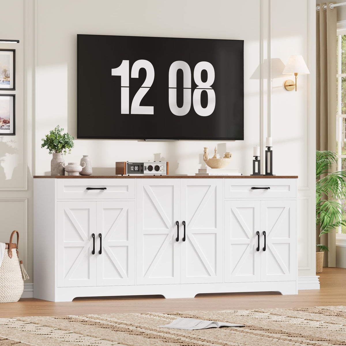 71” Large Kitchen Buffet Cabinet with Adjustable Shelves E9608