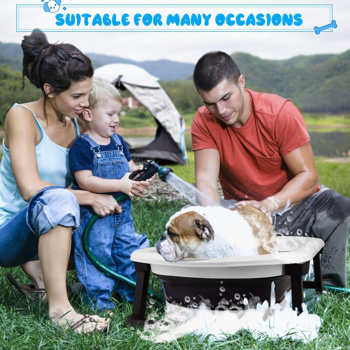 Collapsible Pet Bathtub with Water Drain Plug and Grooming Brush V573