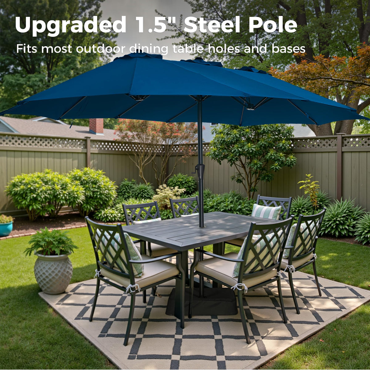 13FT Double Sided Navy Blue Patio Umbrella with Base L12787