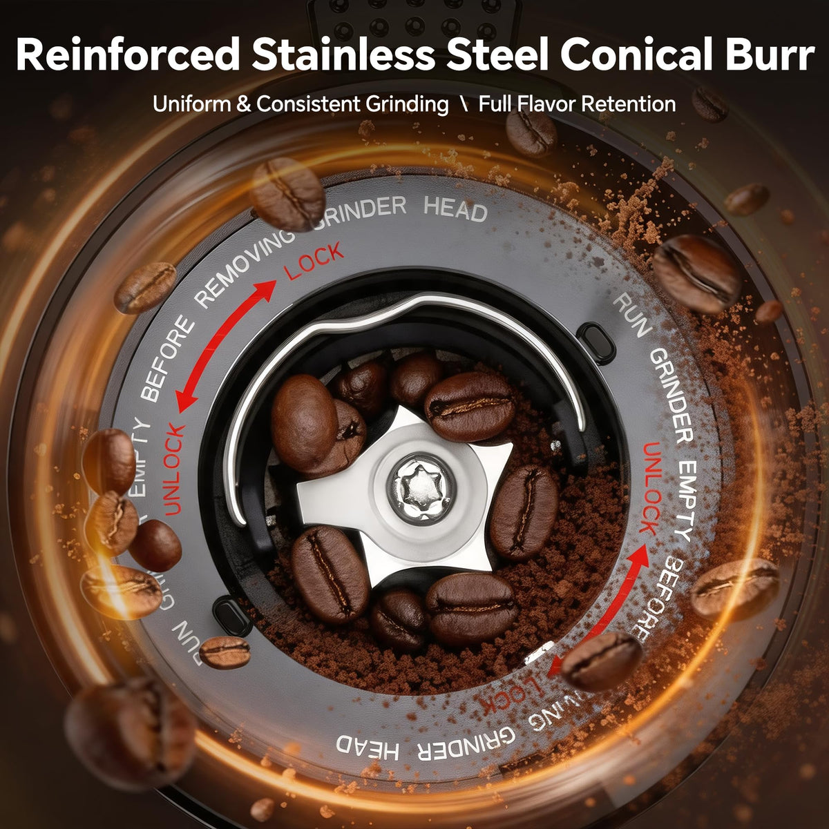 Conical Burr Coffee Grinder, 51 Grind Settings, 1-12 Cups, Stainless Steel M1673
