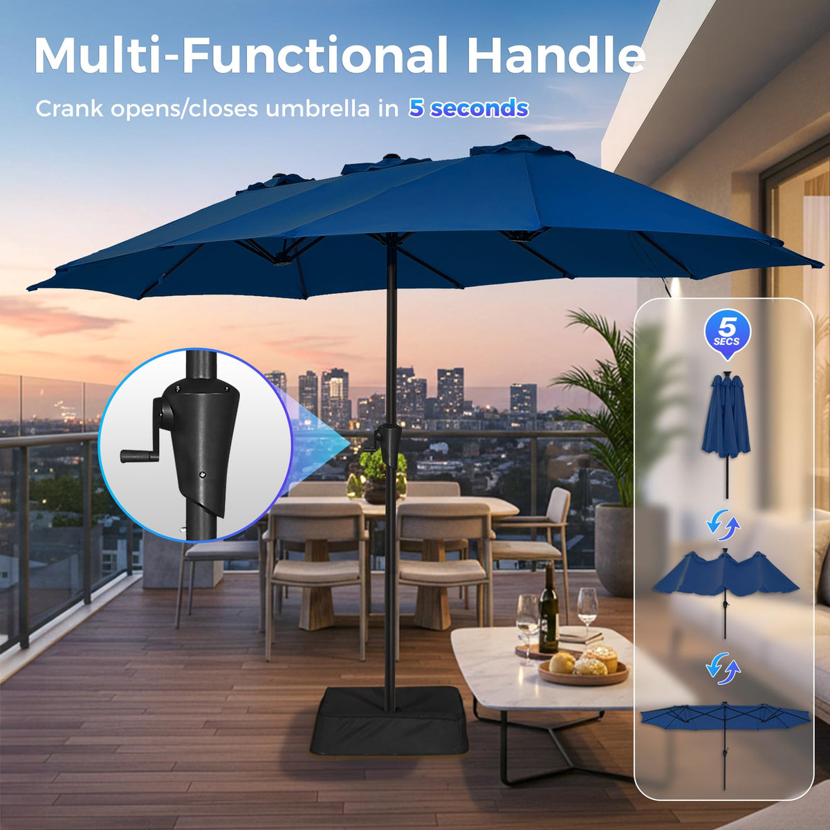 13FT Double Sided Navy Blue Patio Umbrella with Base L12787