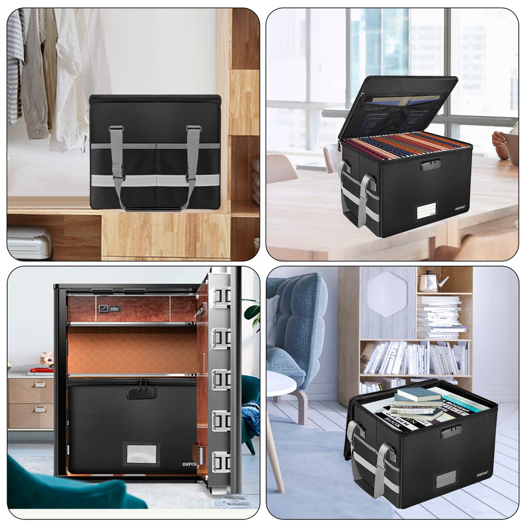 Black Fireproof Collapsible File Box with Lock O6912