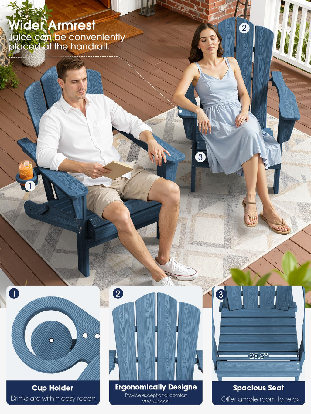 Folding Adirondack Chair Set of 2 with Cup Holder D79314
