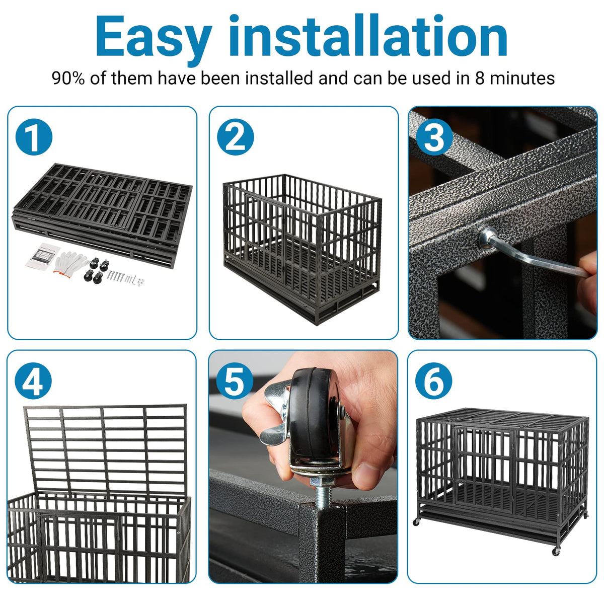 48 Inch Heavy Duty Dog Crate Kennel with Wheels N654492