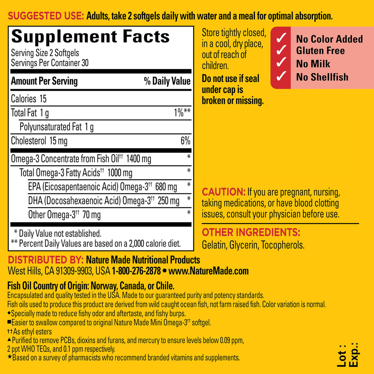 Fish Oil Omega 3 1400 mg Minis 60 Softgels Y277759