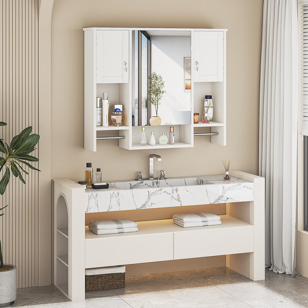 Large White Wall Mounted Bathroom Cabinet with Mirror S6436